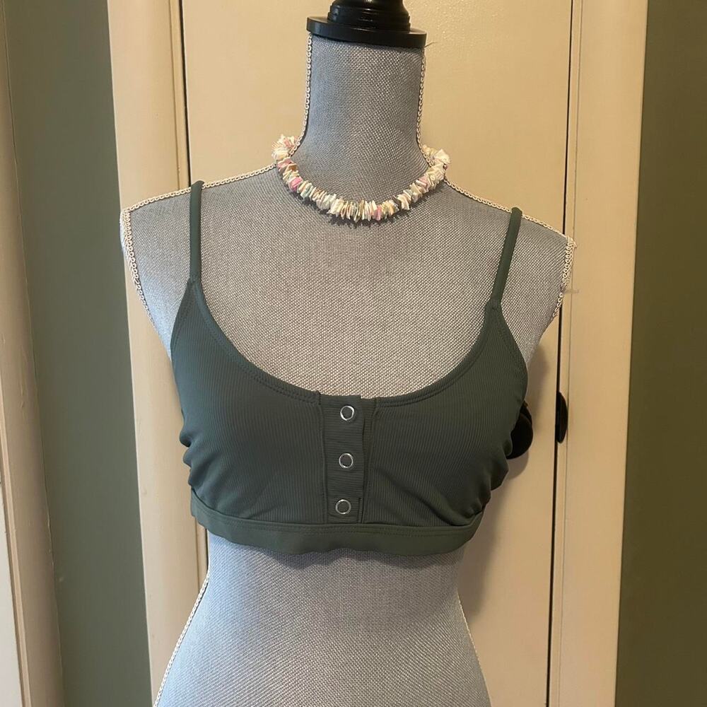 Green button up bathing suit top